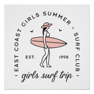 Pôster Viagem de meninas surf surfando costa leste estéti
