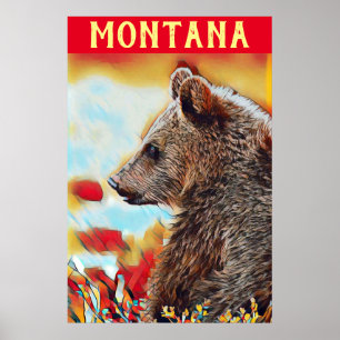 Poster Viagem de Montana Pop de Urso Cinzento Colorido