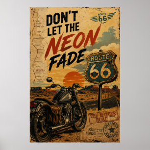 Poster Viagem de Moto pela Rota 66 Vintage no Arizona