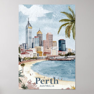 Poster Viagem de pintura por aquarela da Austrália Perth