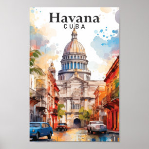 Poster Viagem de pintura por aquarela de Havana Cuba