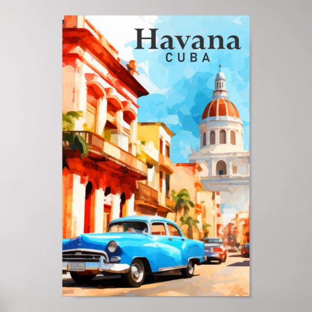 Poster Viagem de pintura por aquarela de Havana Cuba (Frente)