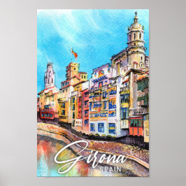 Poster Viagem de Pintura por Aquarela na Espanha Girona