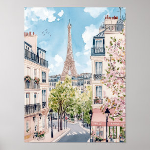 Poster Viagem de pintura por aquarela Paris França