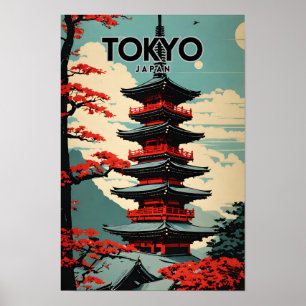 Poster Viagem de Retro Nostálgico do Japão em Tóquio