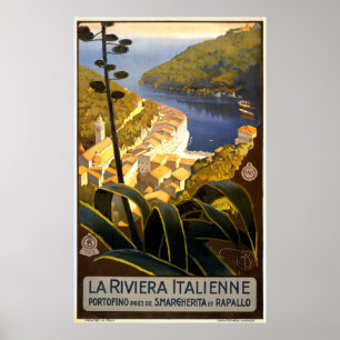 Pôster Viagem de Riviera Portofino do italiano do vintage