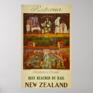 Poster Viagem de Rotorua Nova Zelândia do vintage