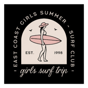 Pôster Viagem de surf de meninas clube de surf amigas ret