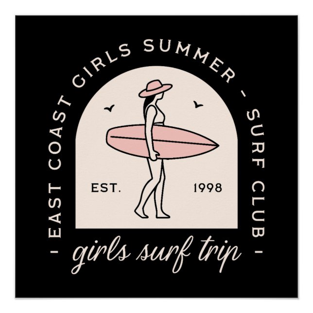 Pôster Viagem de surf de meninas clube de surf amigas ret (Frente)