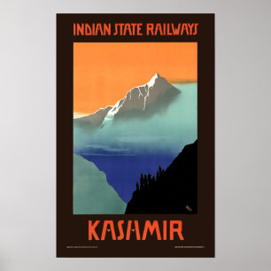 Poster Viagem de Turismo do Kashmir Vintage Art Deco Indi