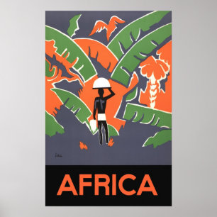 Poster Viagem do art deco do vintage, nativo na selva