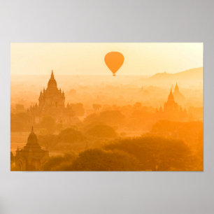 Poster Viagem do balão de Bagan Myanmar