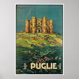 Pôster Viagem do castelo de Puglia Italia do vintage