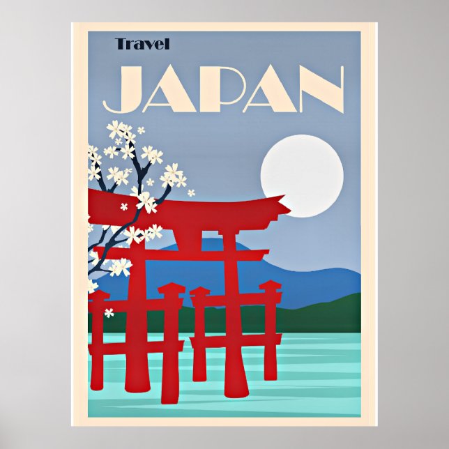 Poster Viagem do Japão, ilustração vintage, (Frente)