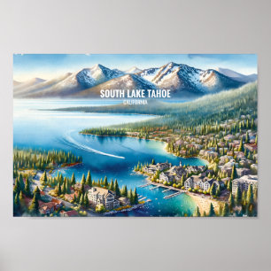 Poster Viagem do Lago Sul Tahoe coloca aquarela