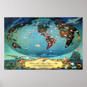 Pôster Viagem do mapa do mundo da rota da linha aérea do