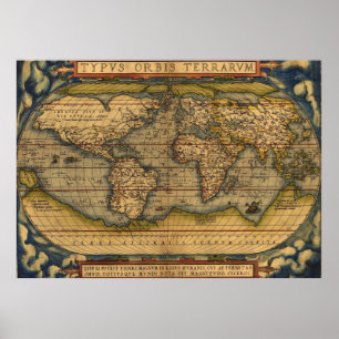 Poster Viagem do Mapa Mundial Antiquado Ortellius Europa