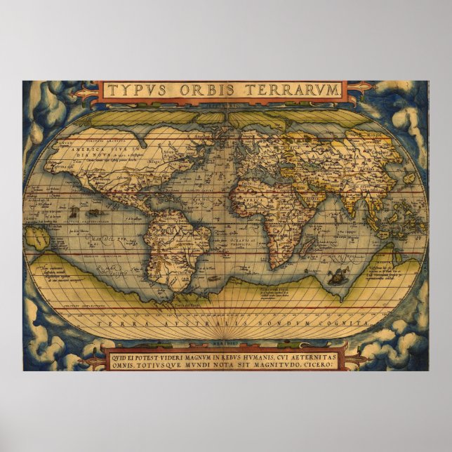 Poster Viagem do Mapa Mundial Antiquado Ortellius Europa (Frente)