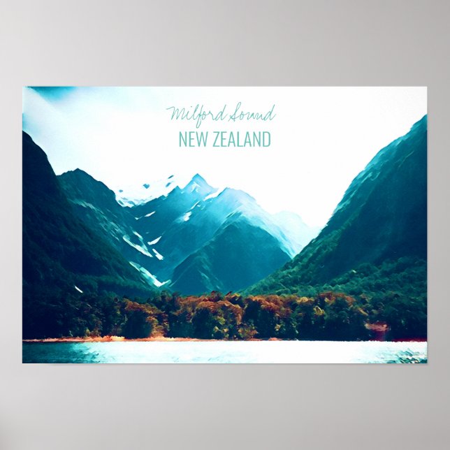 Poster Viagem do Milford Sound Nova Zelândia (Frente)