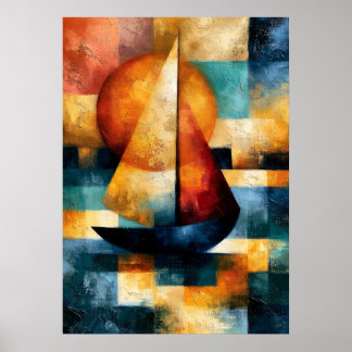 Poster Viagem do pôr do sol de Hansen Barco à vela geomét