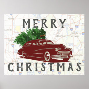 Poster Viagem do Rd do Feliz Natal do vintage