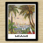 Poster Viagem e Turismo de Vintage Miami na Flórida<br><div class="desc">A ilustração de Vintage Miami, na Flórida, adaptada a partir de uma viagem de 1928 e promotora turística mostra uma cena dos prédios da cidade através da água com palmas de coco, plantas tropicais e aves. Barcos e aviões representam viagem possibilidades da era. O nome Miami foi adicionado na parte...</div>