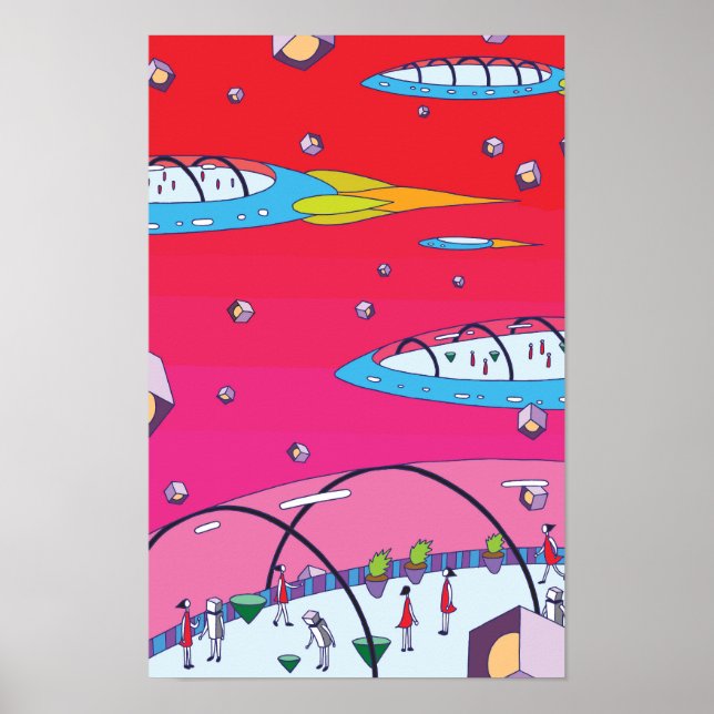Poster Viagem espacial divertida a bordo de uma frota de  (Frente)