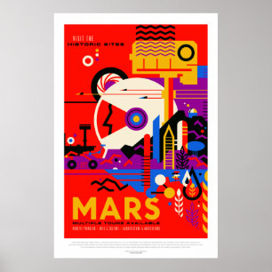 Poster Viagem espacial dos locais históricos de Marte do