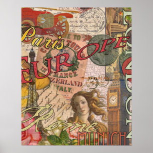 Poster Viagem Europeu Vintage Londres Paris