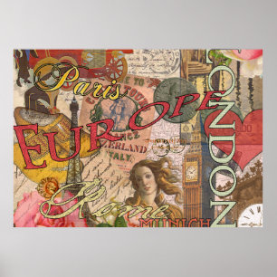 Pôster Viagem Europeu Vintage Londres Paris