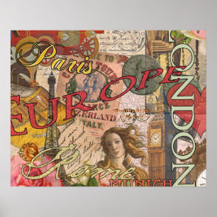 Pôster Viagem Europeu Vintage Londres Paris