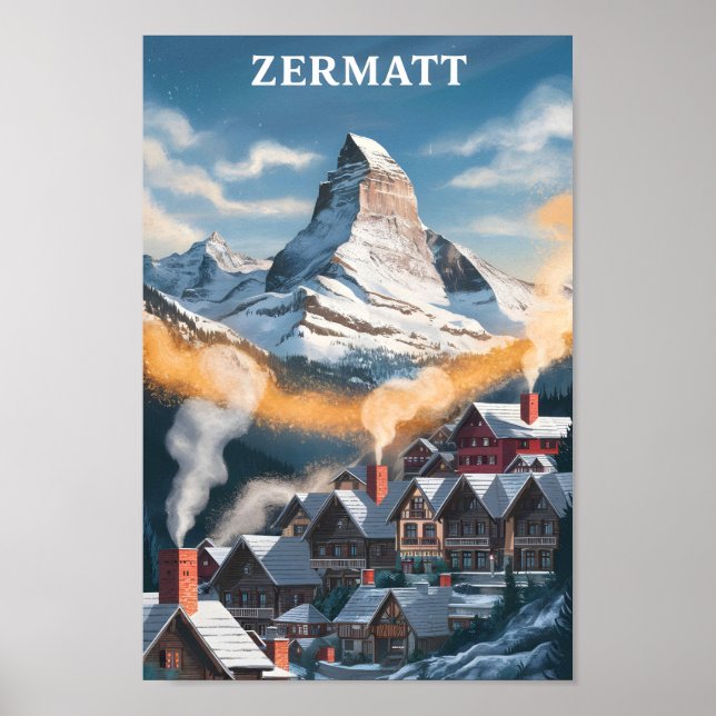 Poster Viagem Familiar da Suiça Zermatt (Frente)