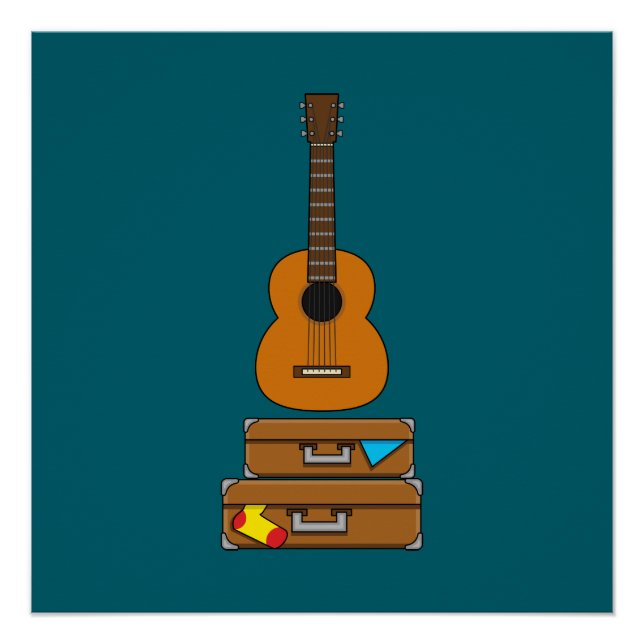 Pôster Viagem Feliz com Bagagem e Guitarra  (Frente)