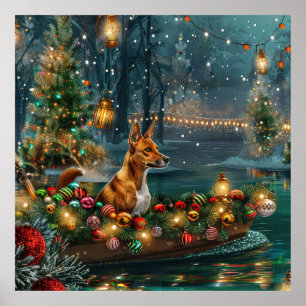 Poster Viagem Festiva de Natal do Basenji