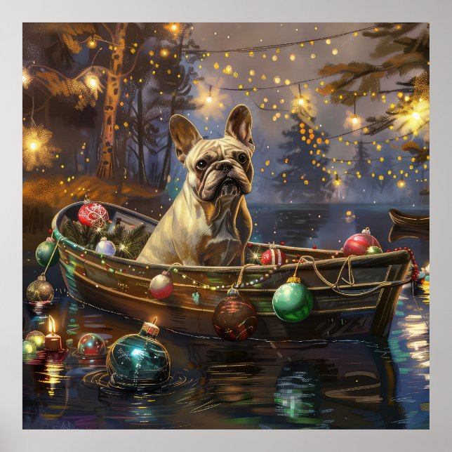 Poster Viagem Festiva de Natal do Bulldog Francês (Frente)