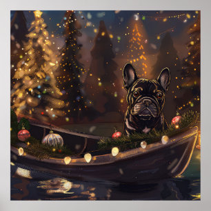 Poster Viagem Festiva de Natal do Bulldog Francês