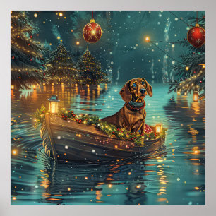 Poster Viagem Festiva de Natal do Dachshund