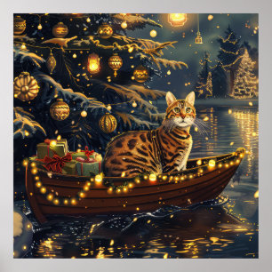 Poster Viagem Festiva de Natal do Gato Bengal