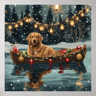 Poster Viagem Festiva de Natal do Golden Retriever