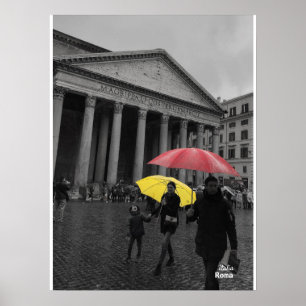 Poster Viagem Itália - Roma, Dia da Chuva no Panteão