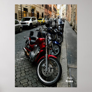 Poster Viagem Itália - Roma, motociclos estacionados