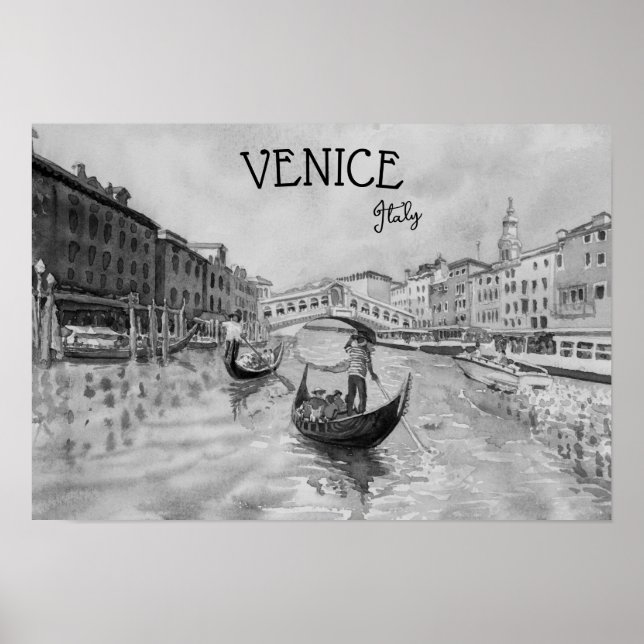 Poster Viagem Itália - souvenir preto e branco de VENICE (Frente)