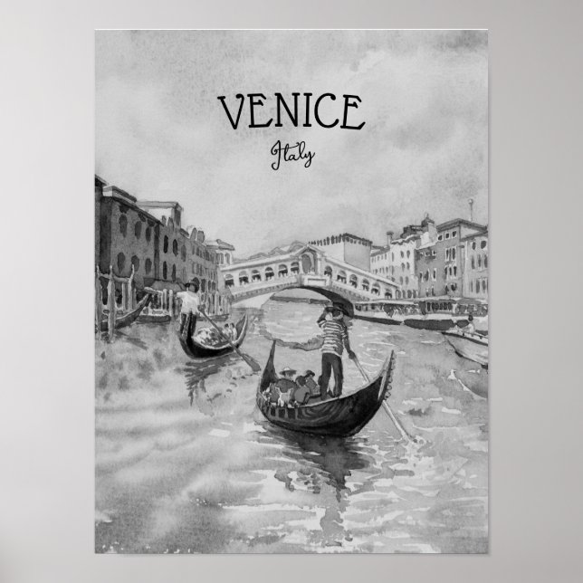 Poster Viagem Itália - souvenir preto e branco de VENICE (Frente)