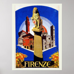 Poster Viagem italiano do 1920 de Florença do vintage