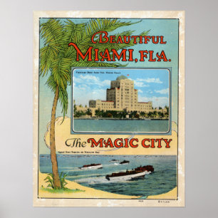 Poster Viagem mágico bonito da cidade de Miami Florida d