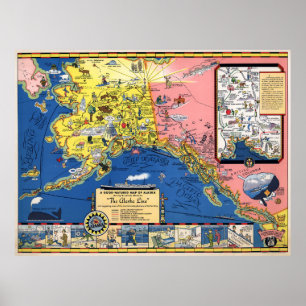 Pôster VIAGEM MAP do ALASKA 1934