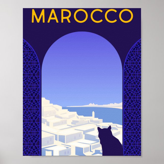 Poster *~* Viagem Marocco Marrocos Cat Window Ledge Blue (Frente)