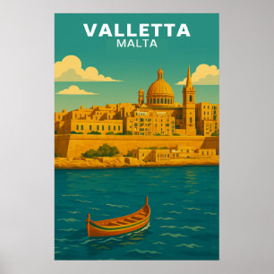 Poster Viagem Mediterrâneo Valletta Malta Vintage