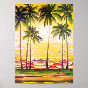 Poster Viagem nativo de Havaí da linha aérea da canoa d