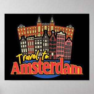 Poster Viagem para Amsterdã Holanda Vintage